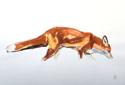Red Fox, 2020 (aquarela e giz de cera) de David Mayer