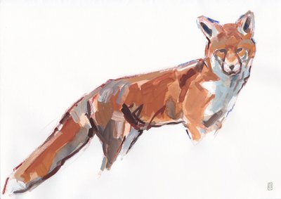 Red Fox, 2021 (guache e aquarela/crayon sobre papel) de David Mayer