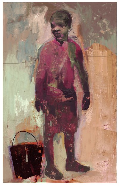 Boy and Water Bucket 2016 (Mixed Media on Wood Panel) de David McConochie