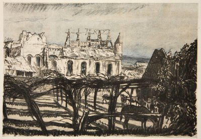 Um jardim de rosas, ilustração de "The Western Front", pub. por Country Life Ltd de David Muirhead Bone