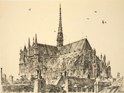 Catedral de Amiens, ilustração de "The Western Front", pub. por Country Life Ltd de David Muirhead Bone