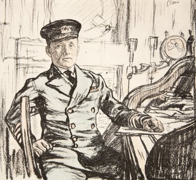 Capitão Cyril Fuller RI Navy, ilustração de "The Western Front", pub. by Country Life Ltd de David Muirhead Bone