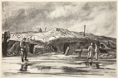 Dug Outs, ilustração de "The Western Front", pub. por Country Life Ltd de David Muirhead Bone