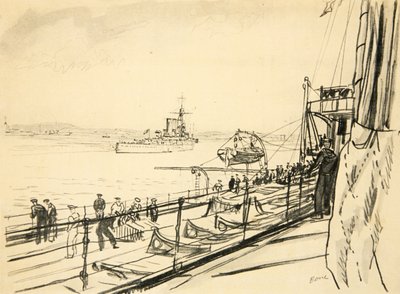 Do convés de ré de um navio de guerra, ilustração de "The Western Front", pub. por Country Life Ltd de David Muirhead Bone