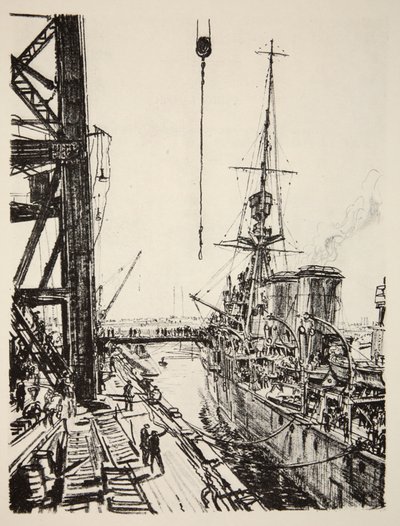 Pronto para o mar, ilustração de "The Western Front", pub. por Country Life Ltd de David Muirhead Bone