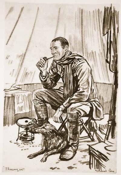 Thawing out, ilustração de "The Western Front", pub. por Country Life Ltd de David Muirhead Bone