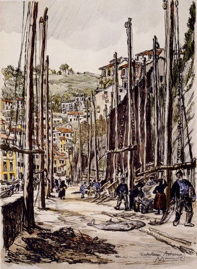 Os pescadores de tunídeos, Cudillero, Costa asturiana de David Muirhead Bone