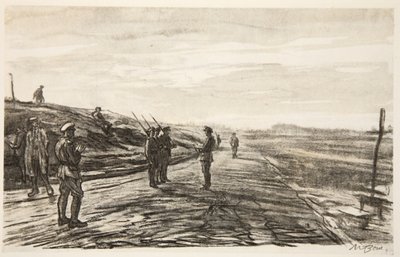O piquete noturno, ilustração de "The Western Front", pub. por Country Life Ltd de David Muirhead Bone
