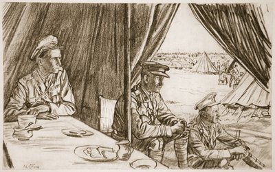 À espera dos feridos, ilustração de "The Western Front", pub. por Country Life Ltd de David Muirhead Bone