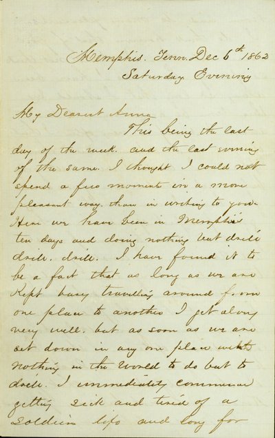 Carta de D. P. Grier, Memphis, Tenn., para Anna McKinney, 6 de dezembro de 1862 de David Perkins Grier