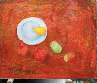 Uma placa e frutas - Pintura de David Petrovich Sterenberg (1881-1948), óleo sobre tela de David Petrovich Sterenberg