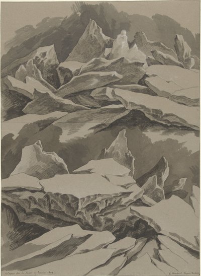 Banquisas de gelo no Maas, janeiro de 1809 Glaçons sur la Meuse em Janvier 1809 (título no objeto) de David Pièrre Giottino Humbert de Superville (signed by artist)