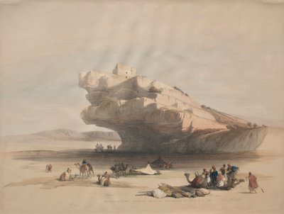 Aproxime-se de Petra, uma antiga torre de vigia que comandava o vale de El Chor, 1839. de David Roberts