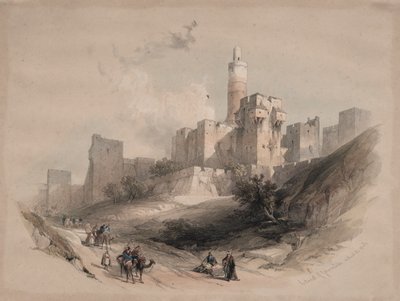 Cidadela de Jerusalém, sem os Muros, Torre de David, 1839. de David Roberts