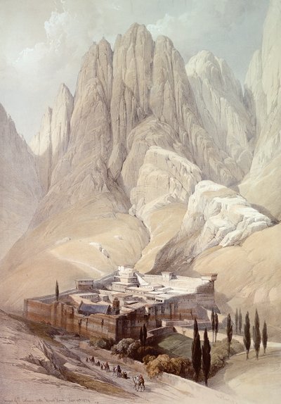 Convento de Santa Catarina com Monte Horeb, 19 de fevereiro de 1839, placa 118 do Volume III da "Terra Santa", gravada por Louis Haghe (1806-1885) pub.1849 de David Roberts