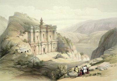 El Deir, Petra, 8 de março de 1839, prato 90 do Volume III da "Terra Santa", gravado por Louis Haghe (1806-85) pub. 1849 de David Roberts
