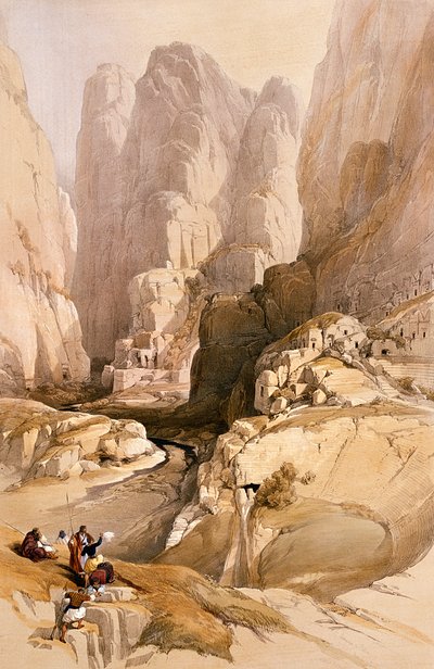 Entrada para Petra, 10 de março de 1839, placa 98 do Volume III da "Terra Santa", gravada por Louis Haghe (1806-85) pub. 1849 de David Roberts