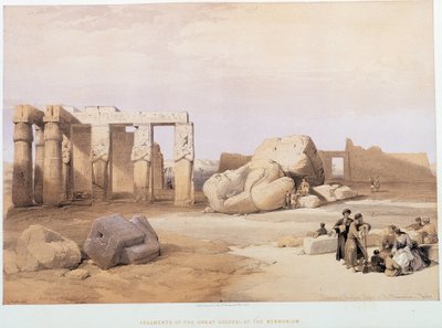 Fragmentos do grande Colossi, no Memnonium, em "The Holy Land", Londres 1849 de David Roberts