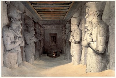 Estátuas de calcário gigante de Ramsés II, templo de Ramsés, Abu Simbel, Egito, 1836 de David Roberts