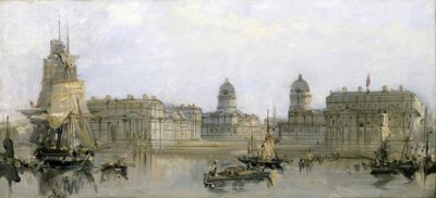 Hospital de Greenwich, visto do Tamisa (Inglaterra). Óleo sobre tela, cerca de 1860, de David Roberts (1796-1864). de David Roberts