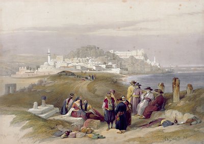 Jaffa, antiga Joppa, 16 de abril de 1839, prato 61 do Volume II da "Terra Santa", gravado por Louis Haghe (1806-85) pub. 1843 de David Roberts