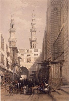 Minaretes e Grande Entrada na Mesquita dos Metwalys, Cairo, de "Egipto e Núbia", Vol.3 (litho) de David Roberts