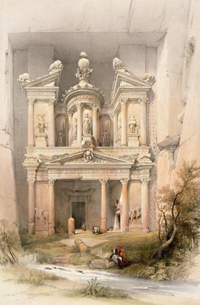 Petra, 7 de março de 1839, placa 92 do Volume III da "Terra Santa", gravada por Louis Haghe (1806-85) pub. 1849 de David Roberts
