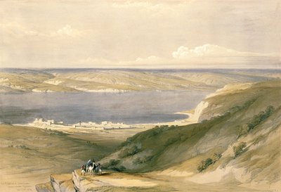 Mar da Galiléia ou Genezareth, olhando para Basã, em 21 de abril de 1839, prato 36 do Volume I da Terra Santa, gravado por Louis Haghe (1806-85) pub. 1842 de David Roberts