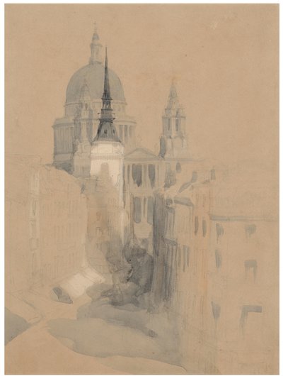 Esboço da Catedral de São Paulo, Londres, a partir de Ludgate Circus de David Roberts