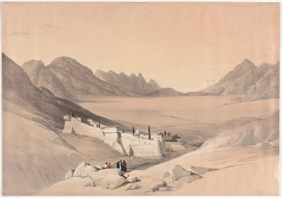 O convento de Santa Catarina, Monte Sinai, olhando para a planície do acampamento, 1839. de David Roberts