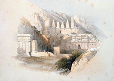 A Necrópole de Petra, do volume III da "Terra Santa", 1839 (litho colorido à mão) de David Roberts