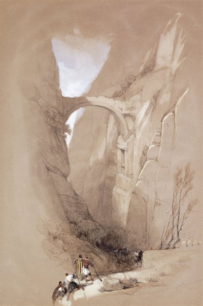 O Arco do Triunfo atravessando o desfiladeiro que leva a Petra, 1839 de David Roberts