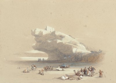 A aproximação a Petra, com vista para uma antiga torre de vigia de David Roberts