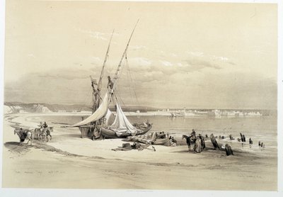 Vista da cidade de Tyre (Tyre) no Líbano, desenho feito em 27/04/1839 em "The Holy Land", Londres 1849 de David Roberts