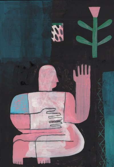 Preto e azul 1, 2023 (tinta mista sobre papel) de David Shillinglaw
