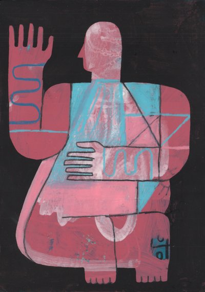 Preto e azul 5, 2023 (tinta mista sobre papel) de David Shillinglaw