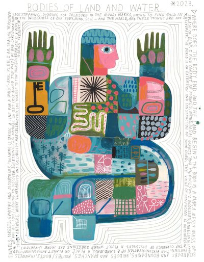 Bodies Of Land And Water, 2023 (acrílico e lápis sobre papel) de David Shillinglaw