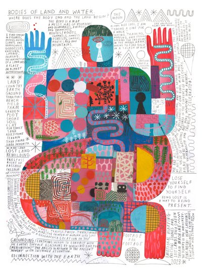 Bodies Of Land And Water 2, 2023 (acrílico e lápis sobre papel) de David Shillinglaw