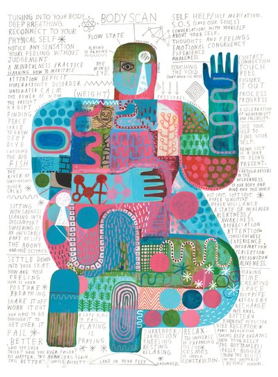 Body Scan, 2023 (acrílico e lápis sobre papel) de David Shillinglaw