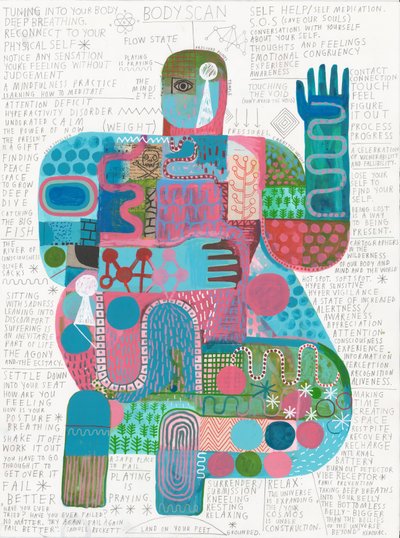 Body Scan 4, 2023 (acrílico e lápis sobre papel) de David Shillinglaw