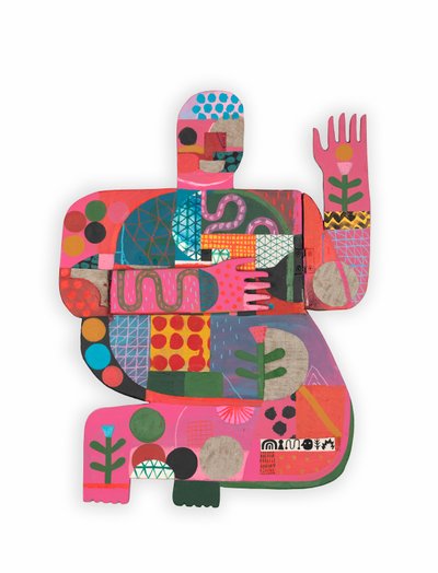 Hot Mess / Unhinged 2A, 2023 (pintura mista e colagem sobre assemblage de madeira com dobradiças) de David Shillinglaw