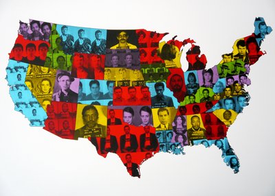 Mapa de detenção de celebridades (giclée e serigrafia sobre papel) de David Studwell