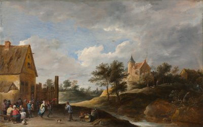 Paisagem com camponeses dançando de David Teniers