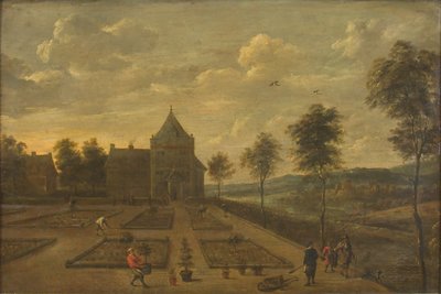 Um jardim em frente a uma sede de campo de David Teniers II