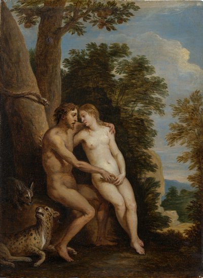 Adão e Eva no Paraíso, década de 1650. de David Teniers the Younger