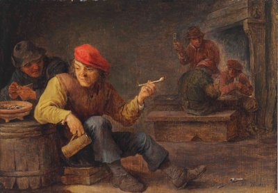 Boors bebendo e fumando numa estalagem de David Teniers the Younger