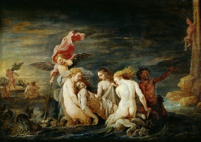 Herói e Leander: Leander encontrado pelo Nereids, cópia de uma pintura por Domenico Feti, 1650-56 de David Teniers the Younger