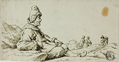 Homem descansando na paisagem de David Teniers the Younger