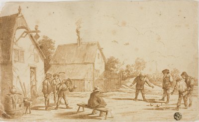 Homens a jogar bilhar no exterior de uma taberna de David Teniers the Younger