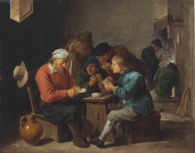 Camponeses a jogar às cartas num interior de David Teniers the Younger